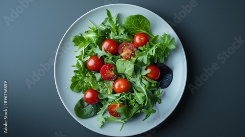 Wallpaper Mural Ultra-sharp flat lay of a simple salad with greens and cherry tomatoes, rendered in clear 3D shading Torontodigital.ca