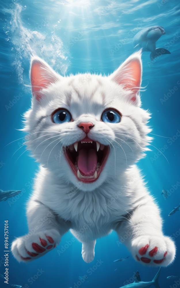 Funny cat expression diving in the ocean Funny cat expression diving in the ocean