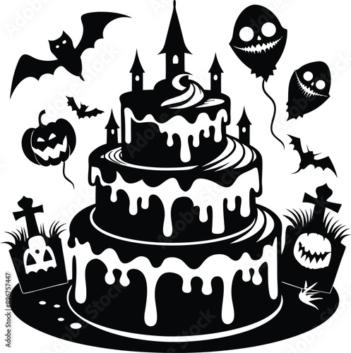 Horror Halloween cake silhouette creative vector