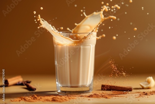 Splashing Cinnamon-Spiced Milk in a Glass