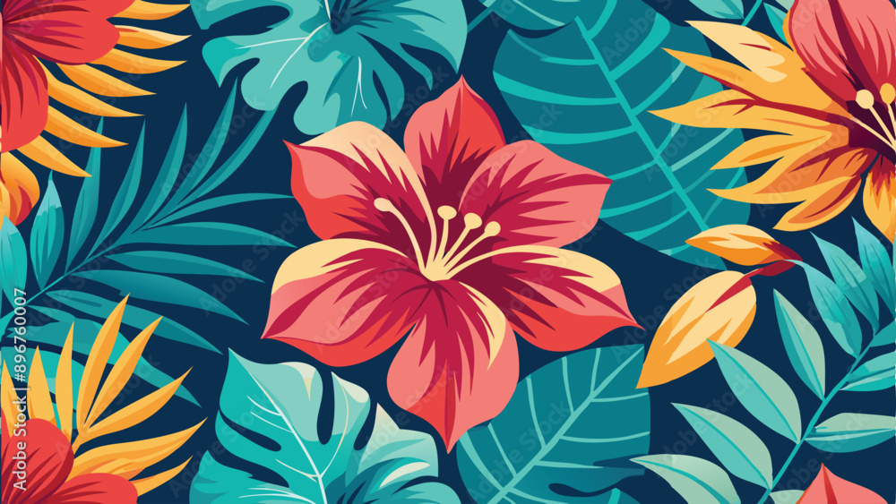 tropical flower and leaf seamless pattern. flower and leaf background tropical flower and leaf seamless pattern. flower and leaf background