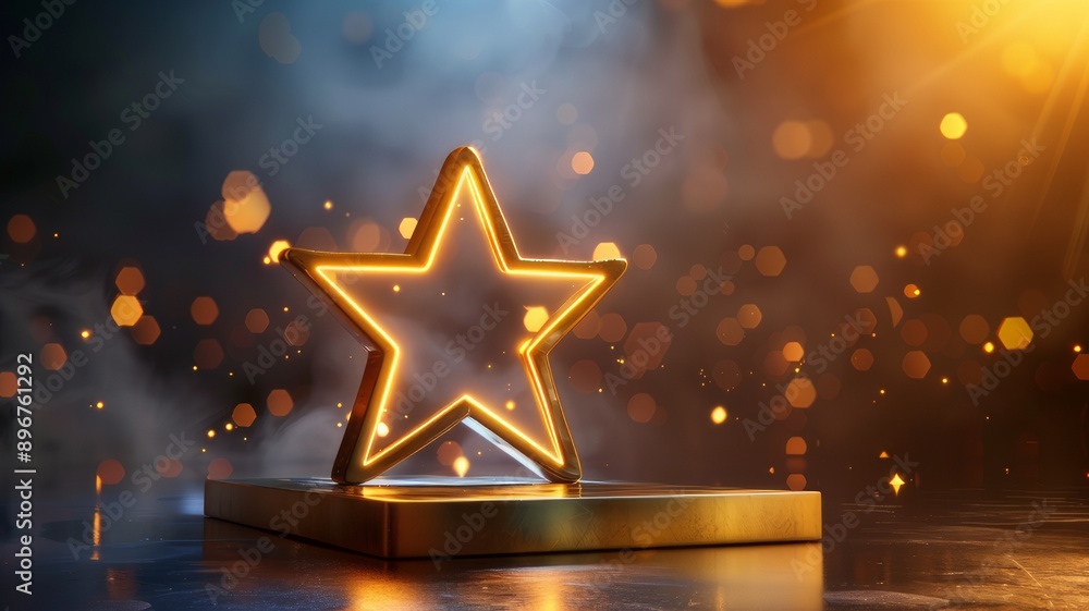 Golden star shape podium with light effect Golden star shape podium with light effect