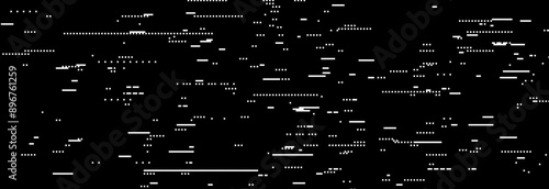 Glitch TV static noise wallpaper. Black and white VHS pixel noise texture. Random interference signal concept. Rippled video tape background. Image distorted distressed backdrop effect. Vector