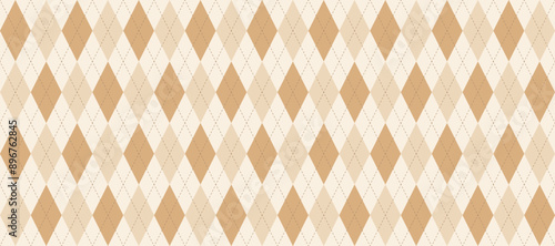 Seamless beige argyle pattern. Nude brown rhombus repeating background. Autumn ecru diamond texture form textile design, fabric print, wrapping paper, clothes pattern design. Vector wallpaper