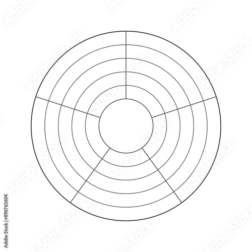 シンプルな5分割の円形レーダーチャートのテンプレート - 5段階5項目