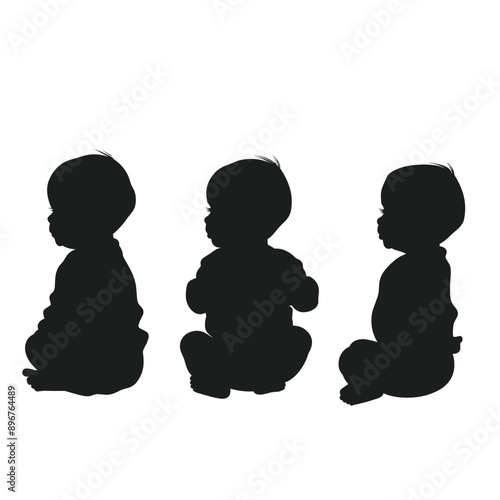Silhouettes of three babies sitting in a row.