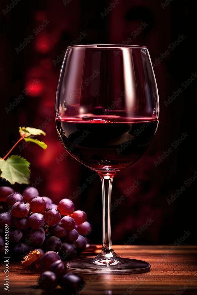 the AI Image Generator, vertical photo, wine glass and grapes, wine bottle