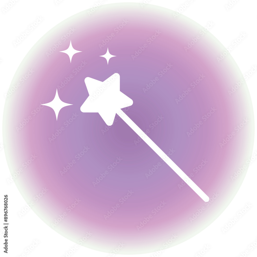 Magic wand. The linear icon has a white outline. Silhouette of a star in a gradient circle. Princess tool. Vector. Magic wand. The linear icon has a white outline. Silhouette of a star in a gradient circle. Princess tool. Vector.