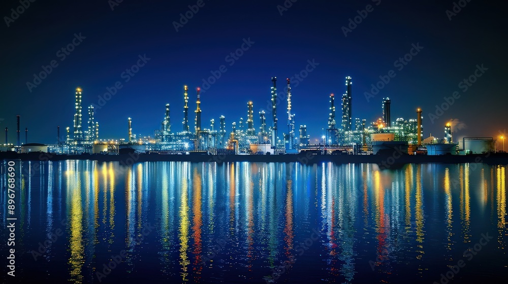 Obraz premium Illuminated Industrial Complex at Night