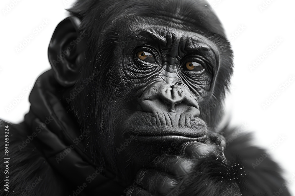 A majestic gorilla in black and white, showcasing its powerful presence and striking features. A majestic gorilla in black and white, showcasing its powerful presence and striking features.