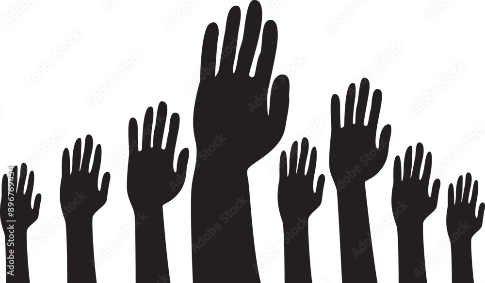 Hands of diverse group of people together raised up, vector vector icon. Hands of diverse group of people together raised up, vector vector icon.