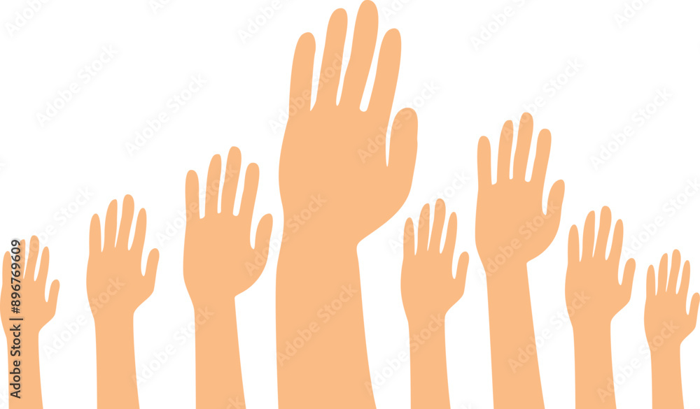 Hands of diverse group of people together raised up, vector vector icon. Hands of diverse group of people together raised up, vector vector icon.