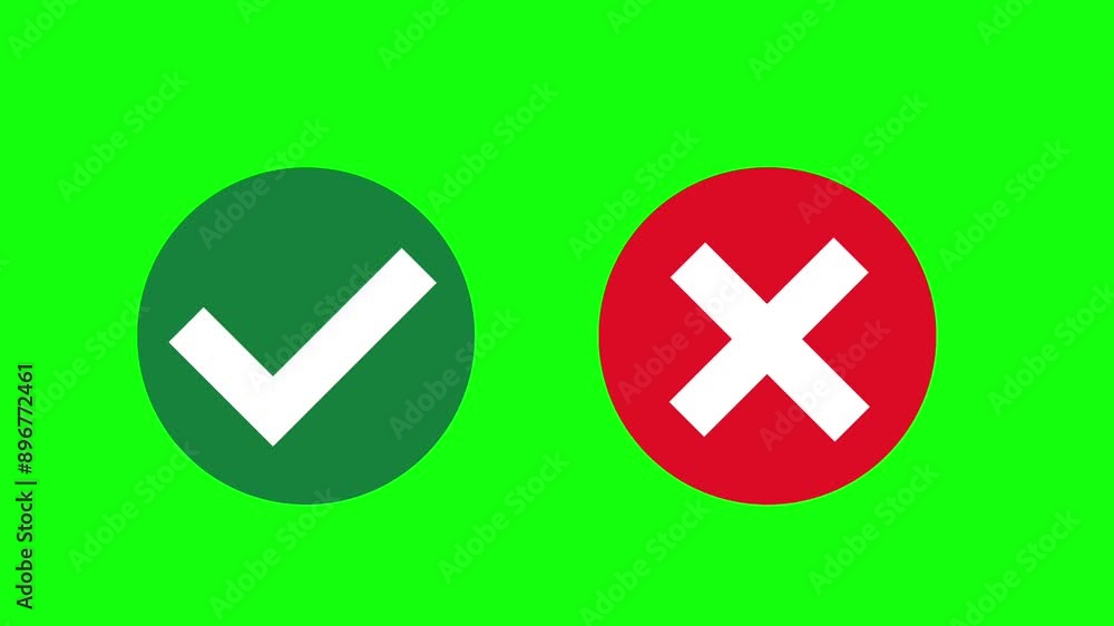 Check and Cross mark on green screen background, Wrong and Correct Symbols, True and False animation, 4k resolution Check and Cross mark on green screen background, Wrong and Correct Symbols, True and False animation, 4k resolution