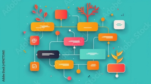 Argument mapping, flowchart of arguments, flat design illustration