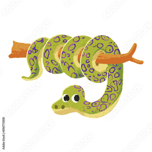 cute snake cartoon in crayon style editable Colorful vector hand drawn illustration for children. baby designs for cards, poster decorations, t-shirt prints, stickers, icons and others