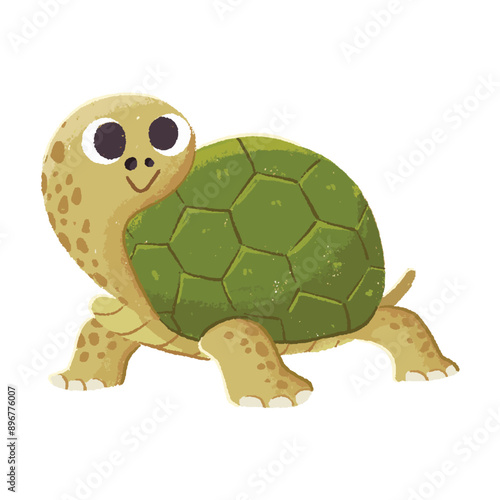 cute turtle cartoon in crayon style editable Colorful vector hand drawn illustration for children. baby designs for cards, poster decorations, t-shirt prints, stickers, icons and others photo