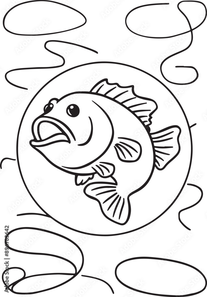 Obraz premium Cartoon Illustrator line Artwork of bass fish