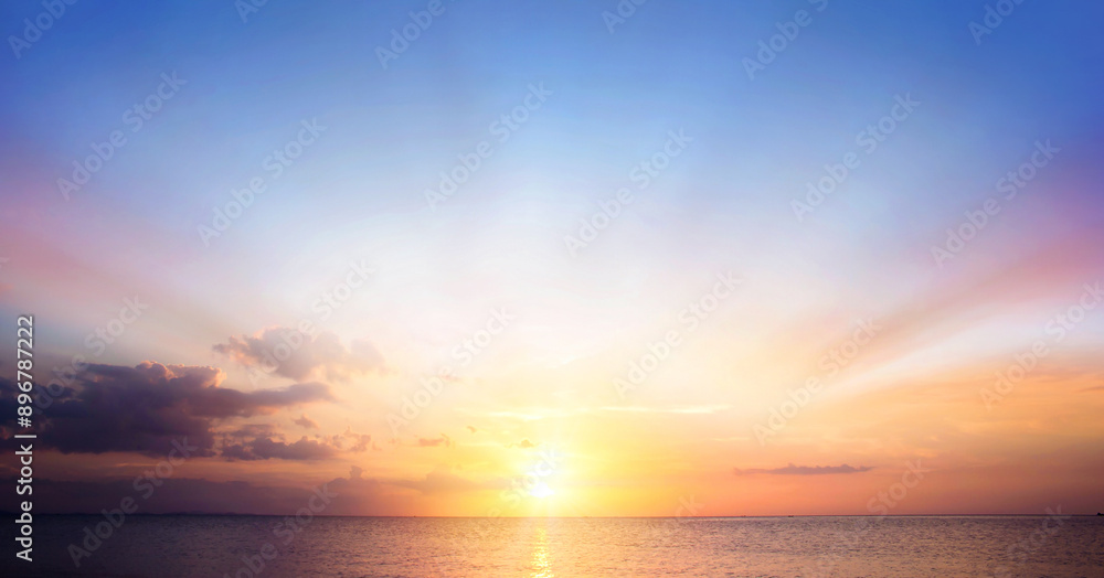 Fototapeta premium Beautiful sunset on the sea. Panoramic view of the sea.