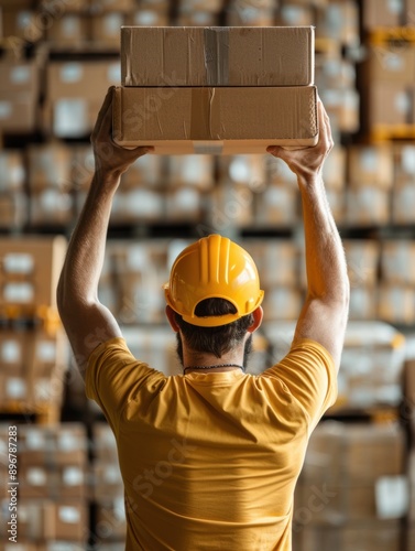 A delivery worker lifting heavy cargo, fatigue from overwork apparent, depicting the rigors of lastmile delivery photo