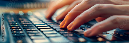 Close-up of hands typing on a keyboard