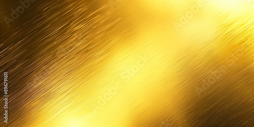 A close-up of a glossy and sparkling gold metal textture surface with a series of fine scratches in a slanted diagonal direction. photo