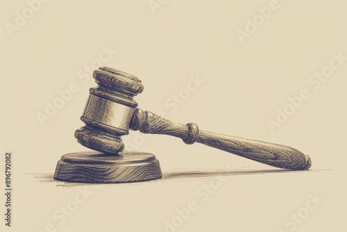 Wooden gavel resting on sound block in sepia tone illustration