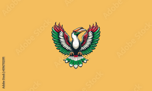 hornbill flying with big wings italy flag vector flat design