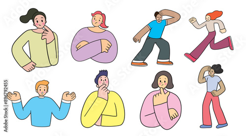 Cute cartoon People who act suspicious, distrustful, suspicious of something vector.