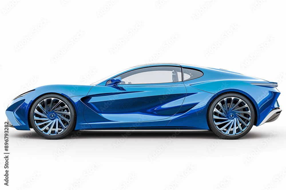 © seogi - Side view of a luxury blue sports car on a white background.