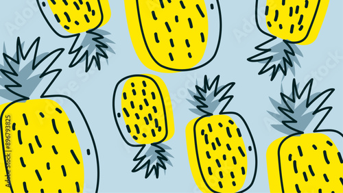 Pineapple Fruit Floating Cartoon Vector Icon Illustration Food Object Icon Concept Isolated Flat