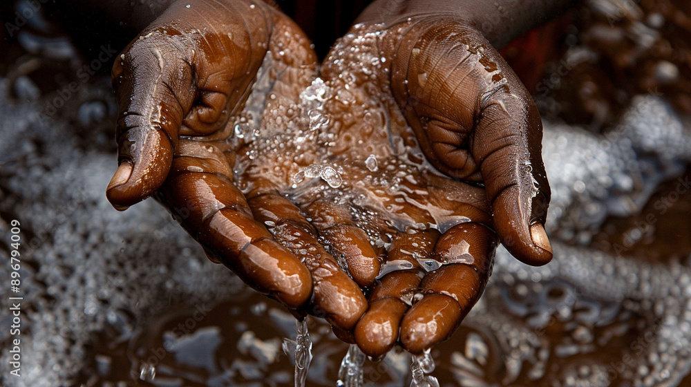 young African child's hands reaching out to a clean water faucet, symbolizing hope, access to resources, and the promise of a better future through clean water young African child's hands reaching out to a clean water faucet, symbolizing hope, access to resources, and the promise of a better future through clean water