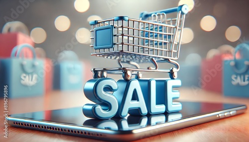 Sale Text in Front of Shopping Cart