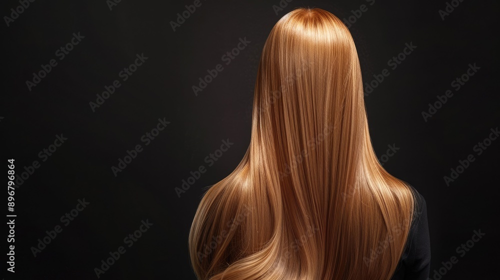 Naklejka premium Woman with long, straight, and healthy blonde hair from behind. Emphasis on hair care and straightening results