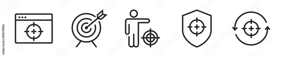 Target Business icon set. Set of 5 outline icons related to business target. Linear icon collection. Target Business outline icons collection. Editable stroke. Vector illustration. Target Business icon set. Set of 5 outline icons related to business target. Linear icon collection. Target Business outline icons collection. Editable stroke. Vector illustration.