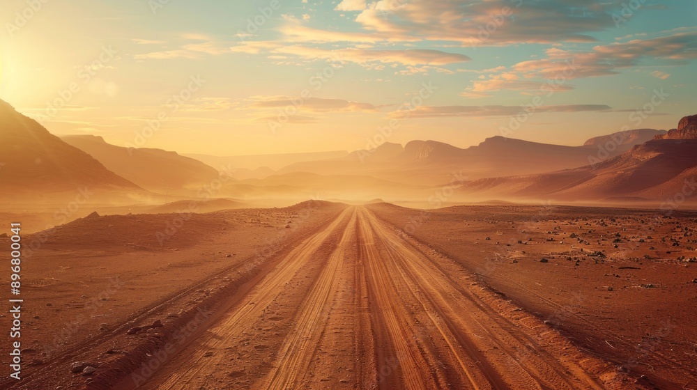 Naklejka premium Desert Road at Sunset