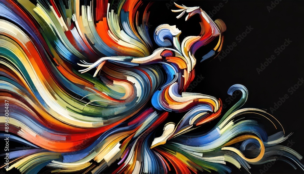 Abstract Art Painting of Colorful Swirls and Human Figure. Abstract Art Painting of Colorful Swirls and Human Figure.