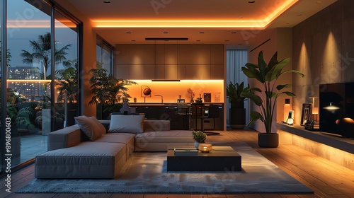 A smart home environment with AIcontrolled devices managing lighting, security, and appliances seamlessly, more clarity with clear light and sharp focus, high detailed photo