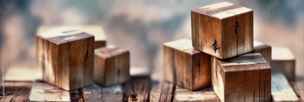 A wooden background three wooden blocks stacked top each other s A wooden background three wooden blocks stacked top each other s