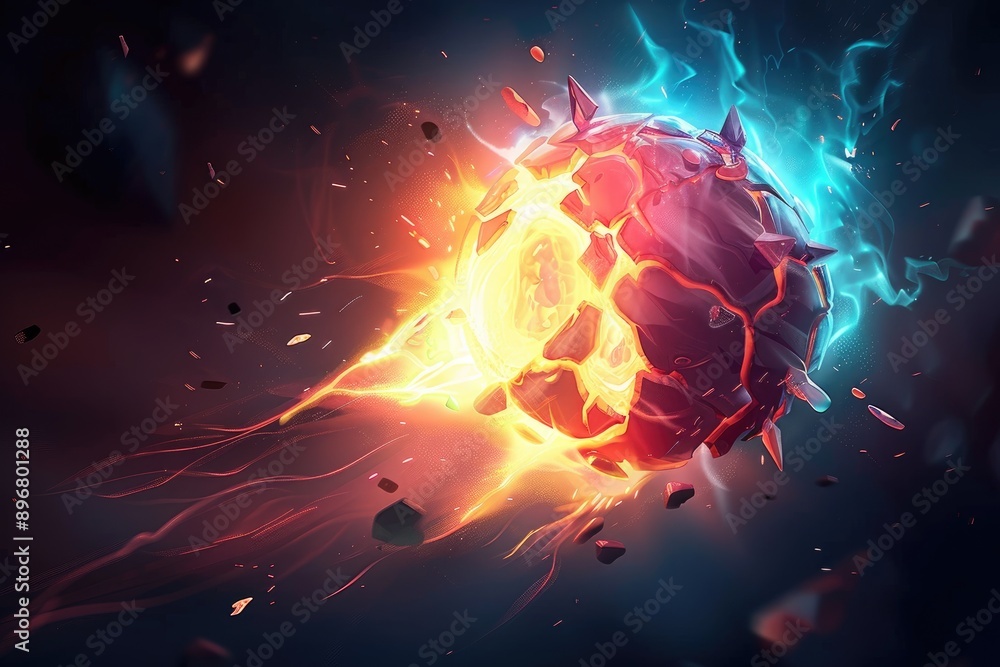 A Burning, Cracked, Spiky Sphere With Surrounding Flames and Smoke A Burning, Cracked, Spiky Sphere With Surrounding Flames and Smoke