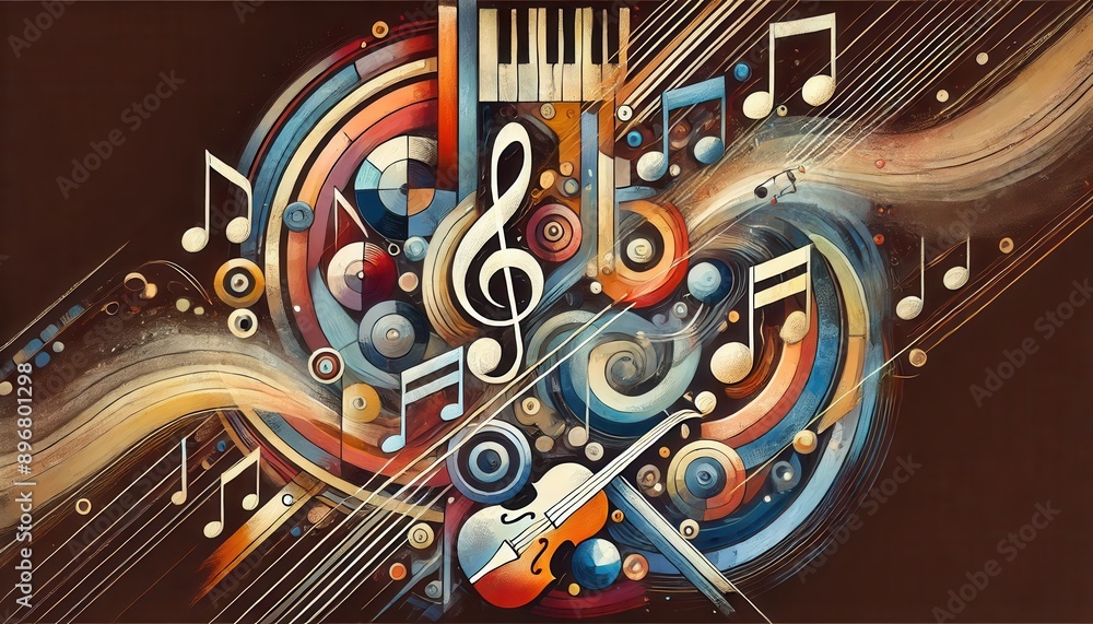 Abstract Music Illustration with Treble Clef, Violin, and Piano Keys. Abstract Music Illustration with Treble Clef, Violin, and Piano Keys.