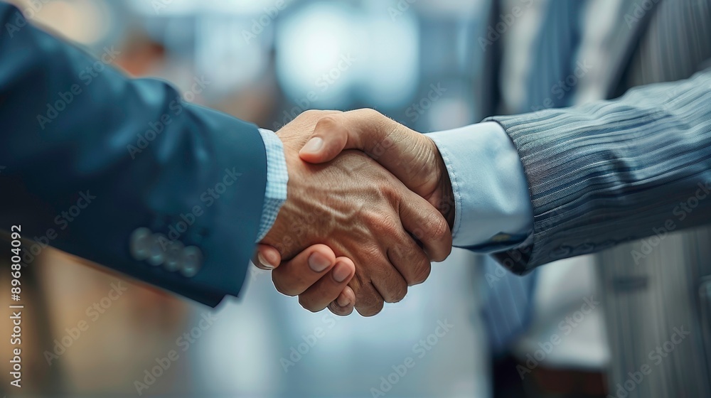 Two professionals shaking hands in a formal setting, symbolizing agreement, partnership, and successful business negotiation. Two professionals shaking hands in a formal setting, symbolizing agreement, partnership, and successful business negotiation.
