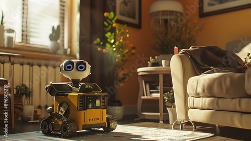 Robot Companion: A friendly robot companion assisting an elderly person with daily tasks in a cozy home setting.
