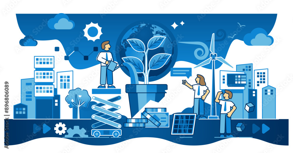 Fototapeta premium Corporate social responsibility as sustainable business dark outline concept, transparent background. Business with nature friendly and environmental principles.