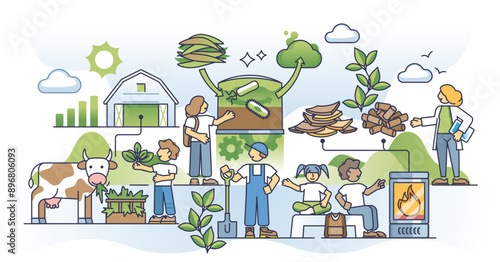 Educating on biomass and learning about recyclable energy outline concept, transparent background.