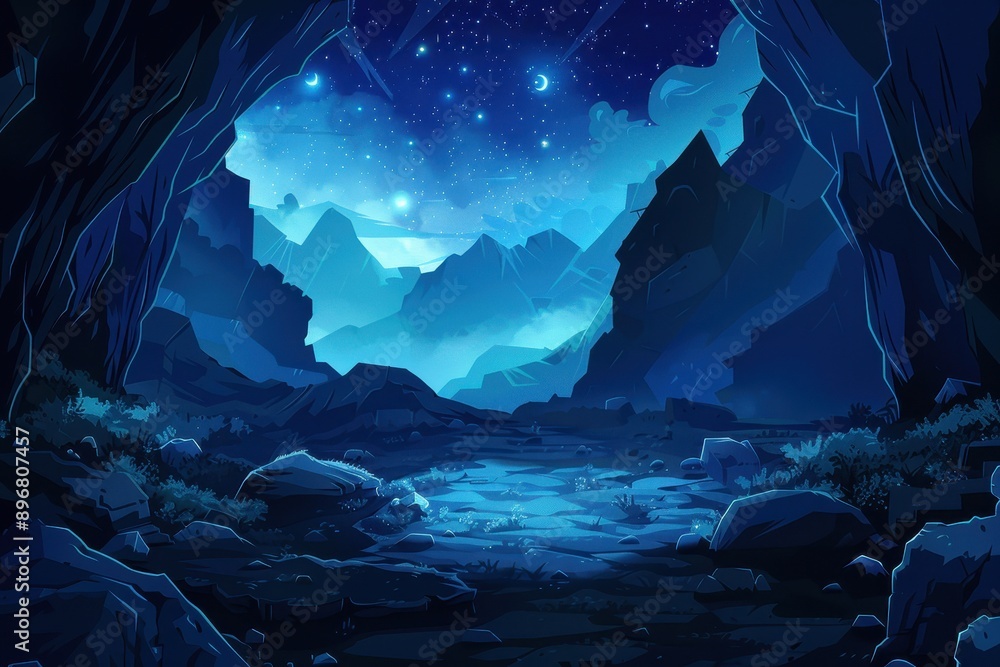 Fototapeta premium Mysterious Rocky Landscape Under Starlit Night Sky