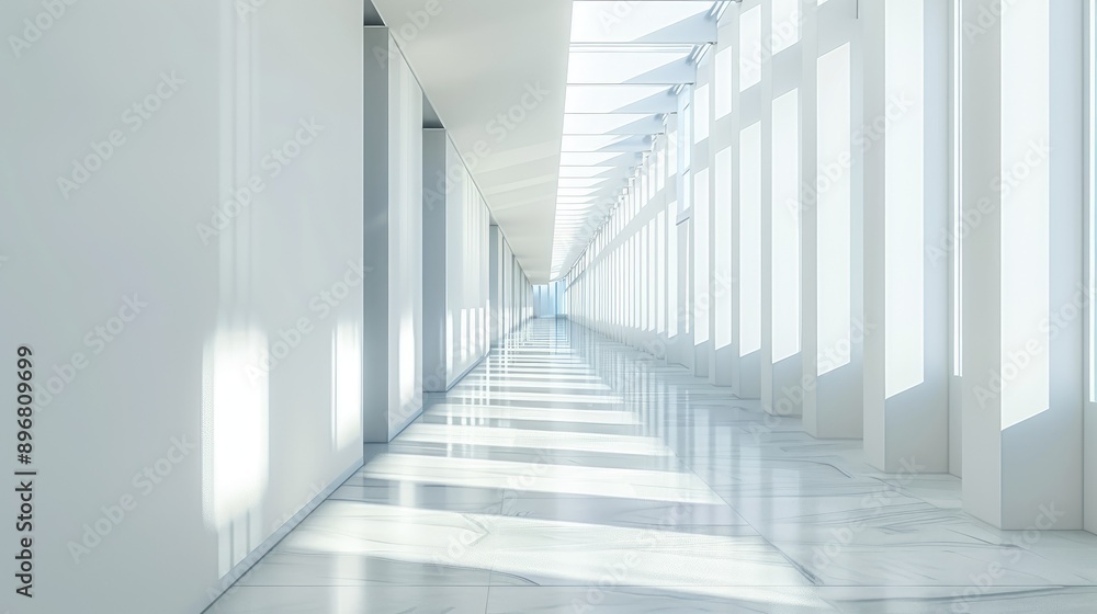 Abstract interior of a light-filled corridor, featuring a modern and sleek design Abstract interior of a light-filled corridor, featuring a modern and sleek design