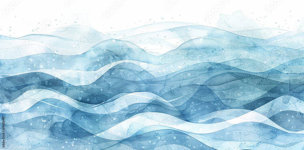 Obraz premium Watercolor waves with a blue and white background in a simple illustration style and flat design resembling vector graphics
