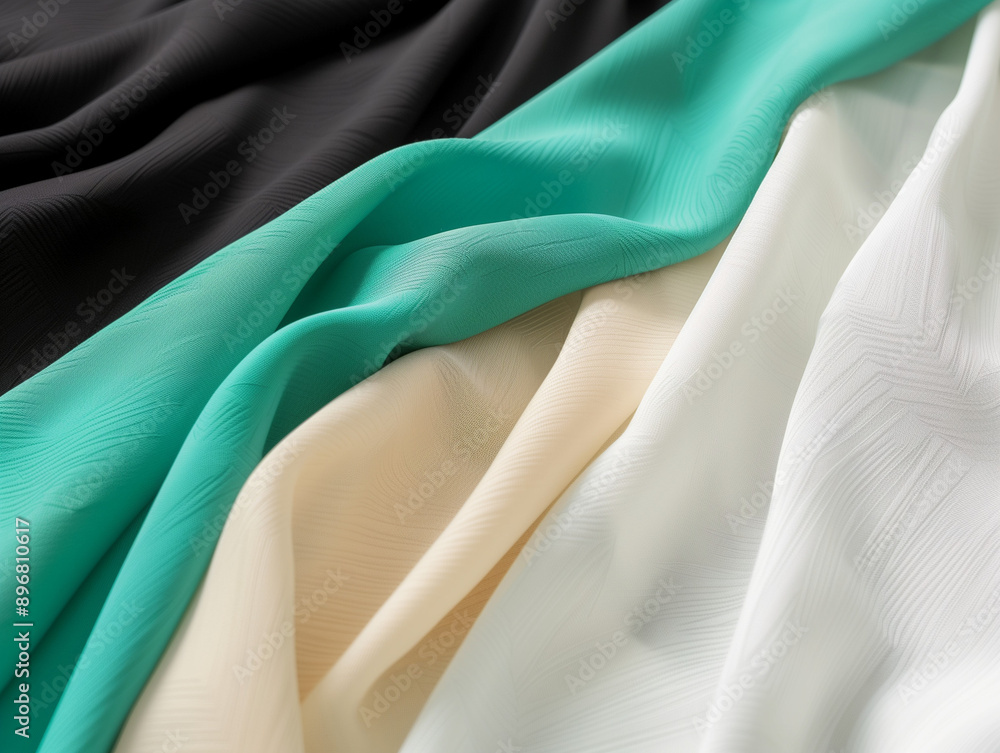 Textured fabrics. An abstract minimalist background featuring Seafoam Green, Light Sand, Midnight Black, and Bright White. Clean composition and soothing color palette, ideal for modern designs. Textured fabrics. An abstract minimalist background featuring Seafoam Green, Light Sand, Midnight Black, and Bright White. Clean composition and soothing color palette, ideal for modern designs.