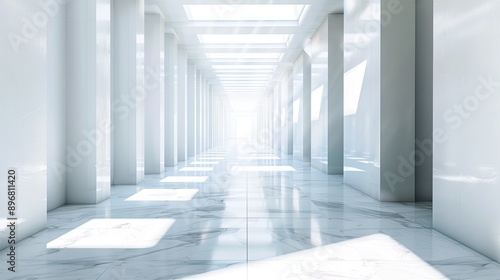 Bright and airy abstract corridor interior, emphasizing simplicity and modern aesthetics