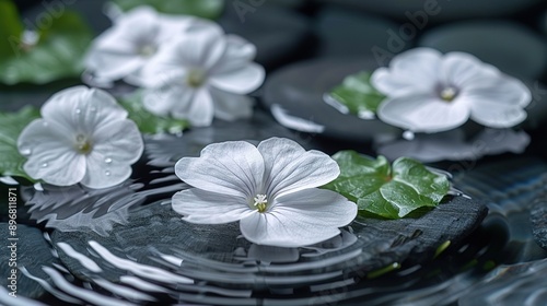  A cluster of pure blossoms bobbing atop tranquil waters surrounded by verdant foliage below